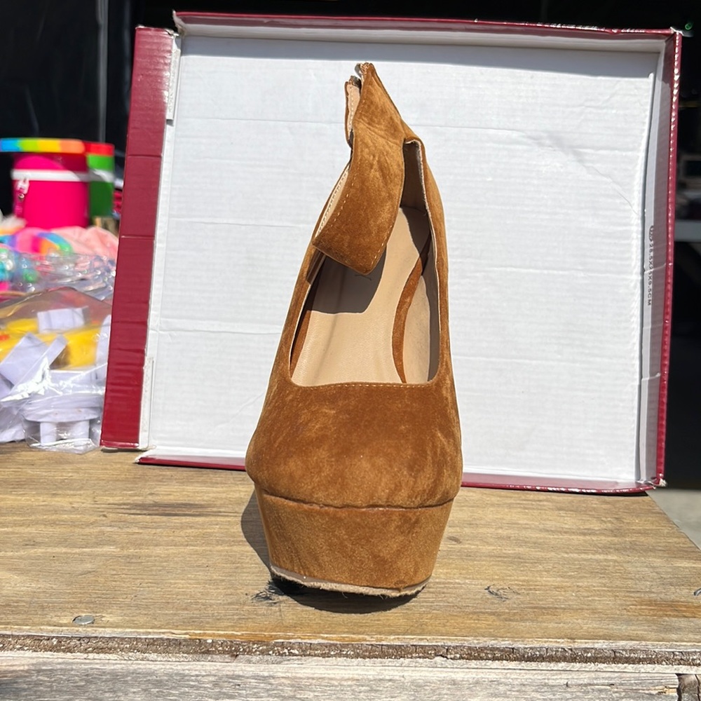 Brown never been worn ankle strapped wedge